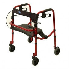 Rollator Rollite Junior Red comes with handbrakes, backrest, and flip-down seat.