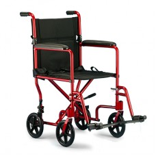 Wheelchair 19" Red, Lightweight Transport, Full Length Arms, Footrest