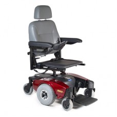 Wheelchair Candy Red Pearl M51 featuring a 18"W x 18"D Semi-Recline Van Seat with a Solid Base.