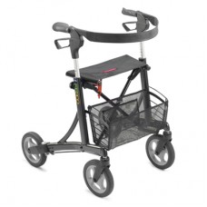 Rollator Four-wheel with hand brakes, curved backrest,x-brace, curb climber, mesh basket and tray